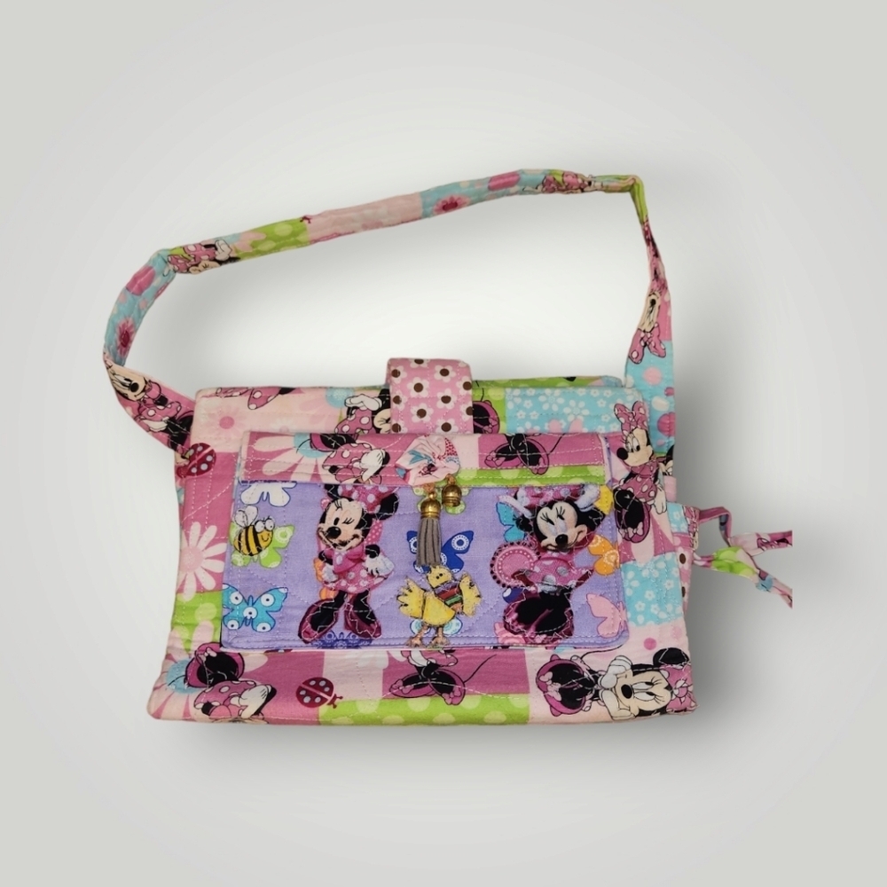 Handmade Minnie Mouse floral pink green clutch Bag Purse